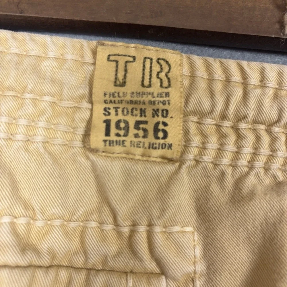True Religion Cargo Shorts Mens 36 Khaki Cotton Utility Flap Pockets Baggy